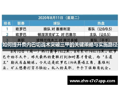 如何提升费内巴切战术突破三甲的关键策略与实施路径 如何提升费内巴切战术突破三甲的关键策略与实施路径