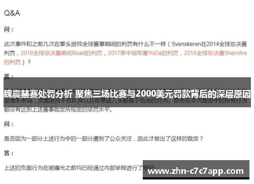 魏震禁赛处罚分析 聚焦三场比赛与2000美元罚款背后的深层原因
