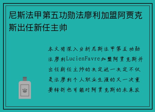 尼斯法甲第五功勋法廖利加盟阿贾克斯出任新任主帅 尼斯法甲第五功勋法廖利加盟阿贾克斯出任新任主帅